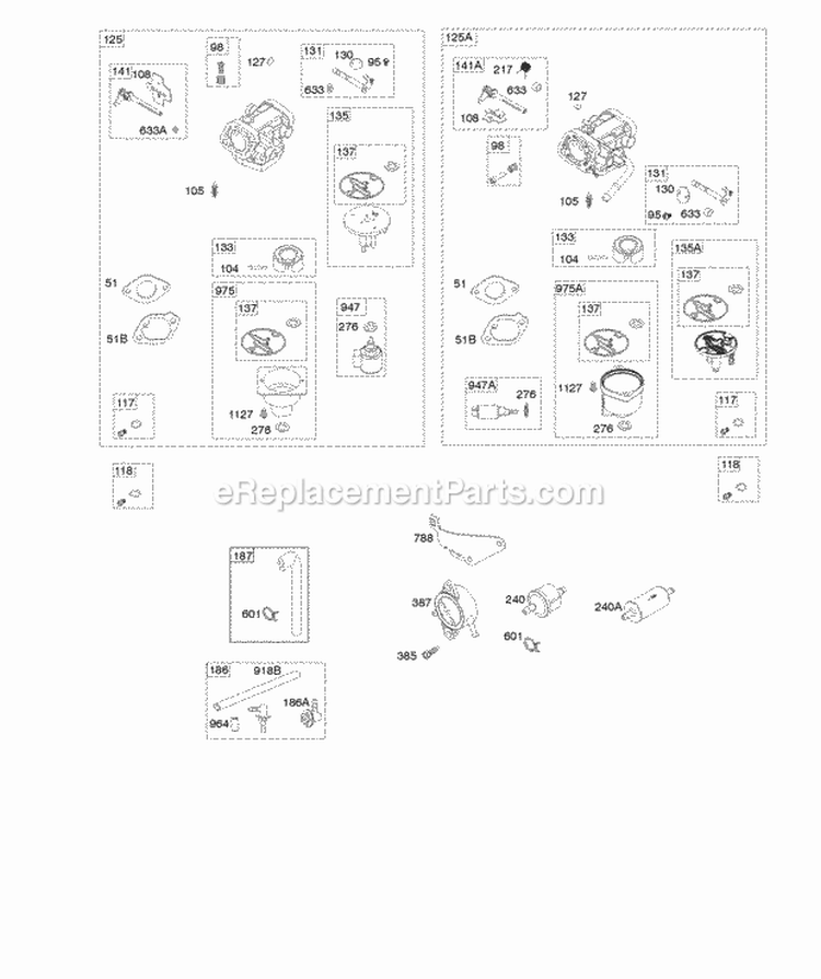 Carburetor Fuel Supply Diagram and Parts List for 401577-0134-B1  Briggs and Stratton Engine